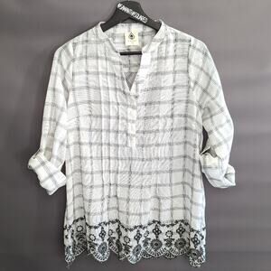 Spade & Heart Plaid Lace Trim Blouse Sz XS